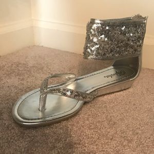 Silver wedding style sandals NWOT